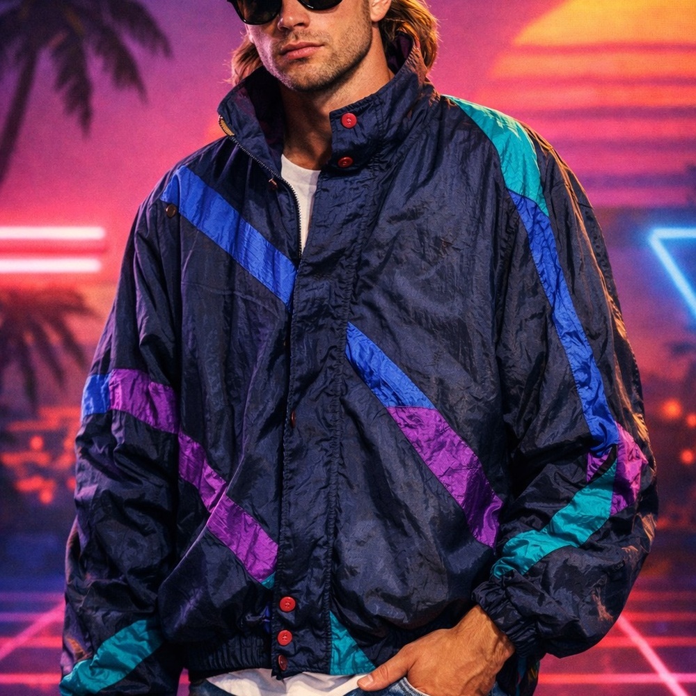 Dior Navy Windbreaker with Teal, Purple & Royal Blue Accents